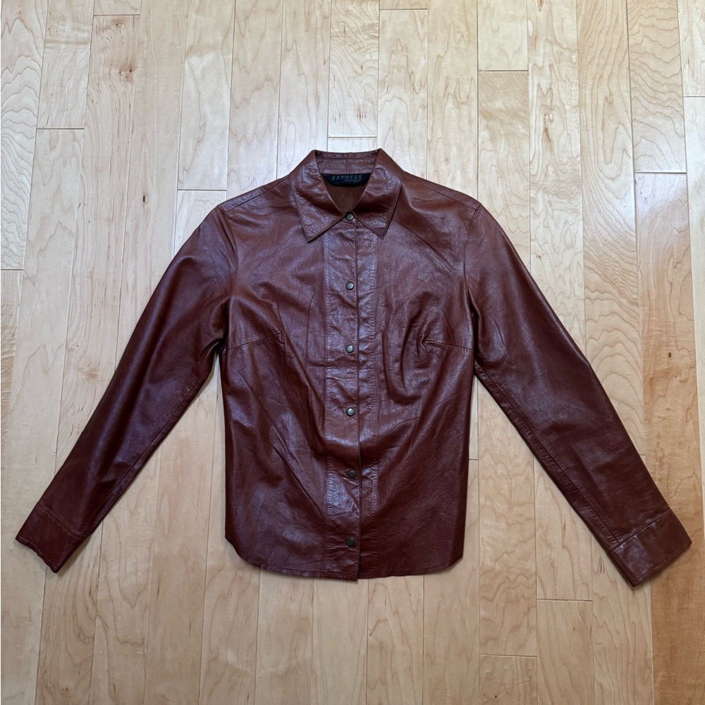 Express Chestnut Leather Button-Up Shirt